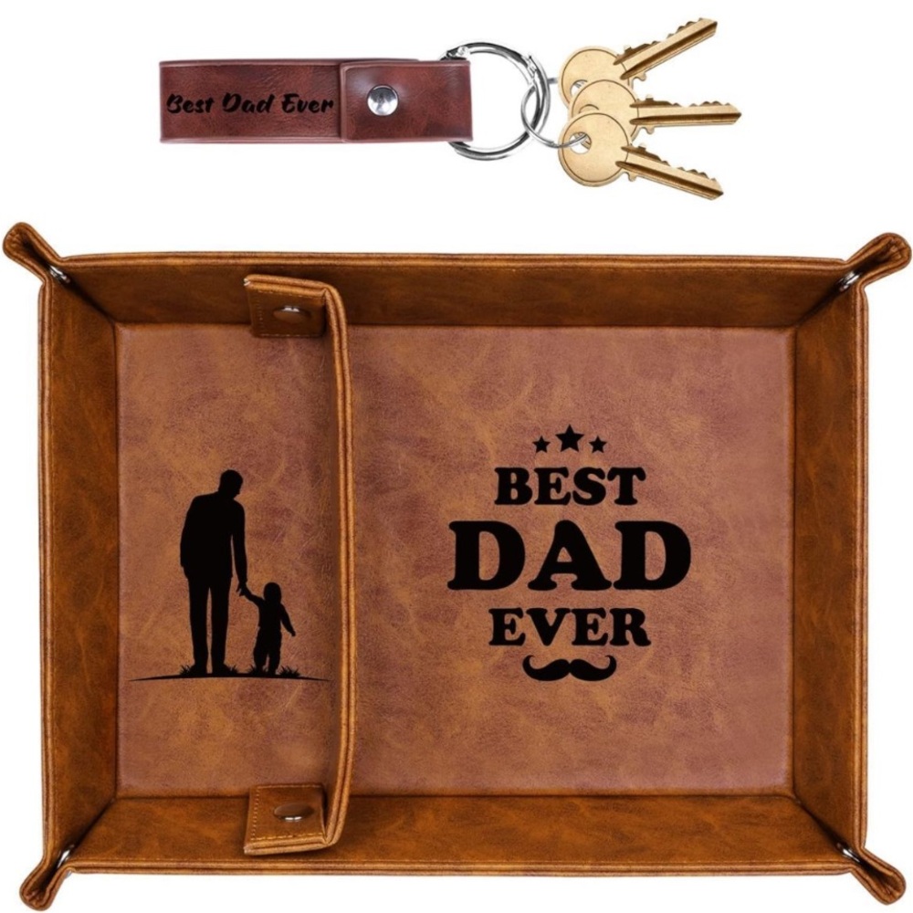 Dad Gift Leather Keychain and Tray Organizer Valet Tray New in Box